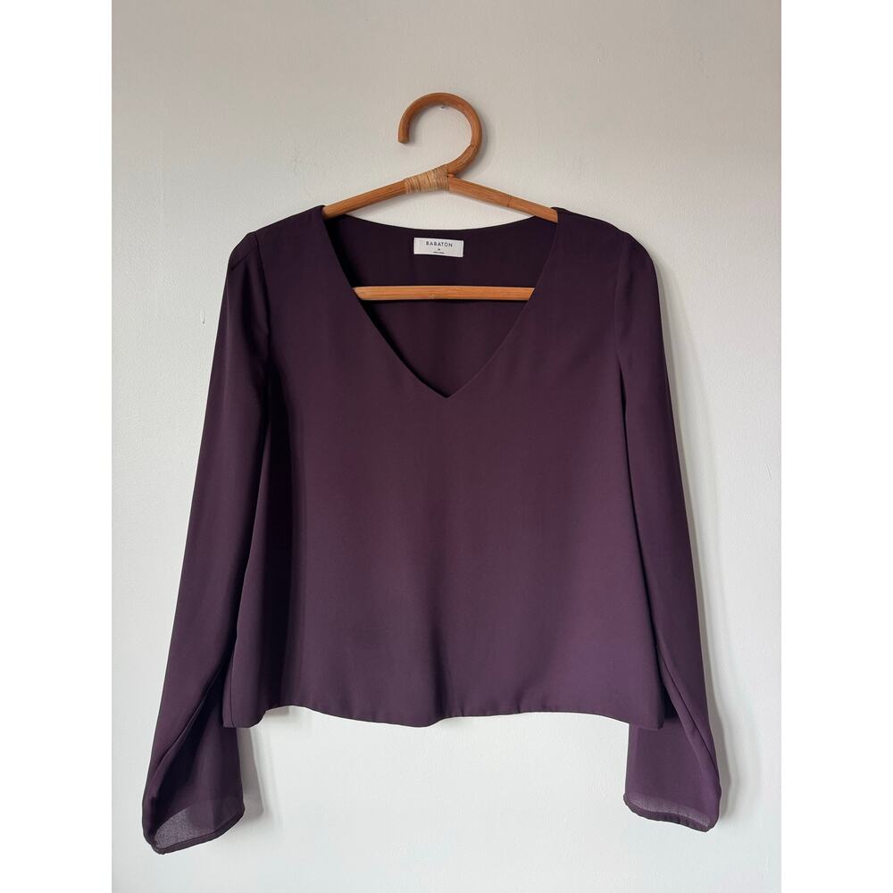 BABATON Aritzia Murphy V-Neck Long Sleeve Crop Blouse in Noble Burgundy M $80 - Picture 3 of 10